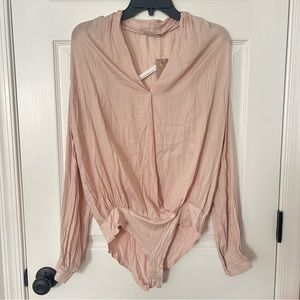 Long Sleeve Satin Surplice Bodysuit